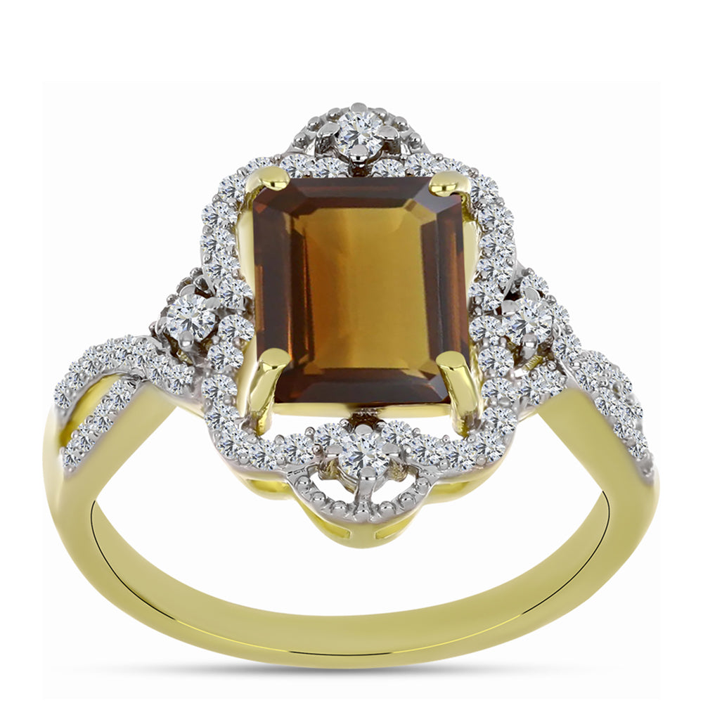 Goldplattierter Silberring mit Cognac-Quarz und weißem Topas 3 