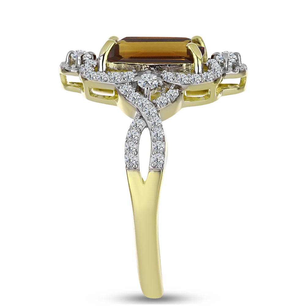 Goldplattierter Silberring mit Cognac-Quarz und weißem Topas 4 