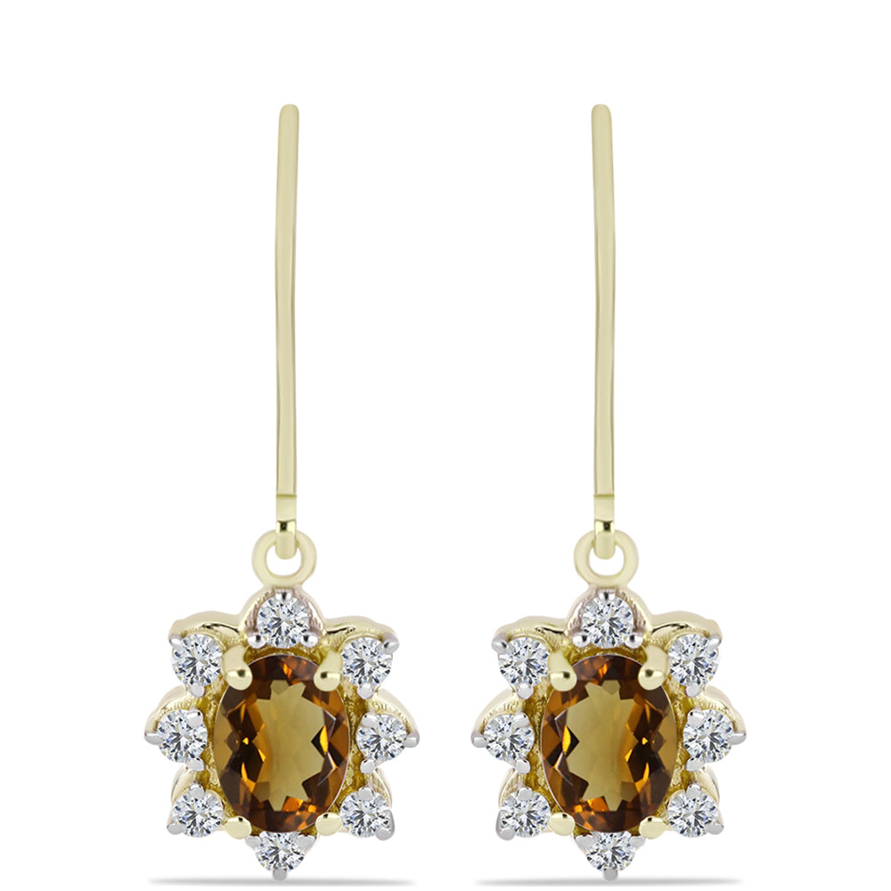 Goldplattierte Silberohrringe mit Cognac-Quarz und weißem Topas 1 
