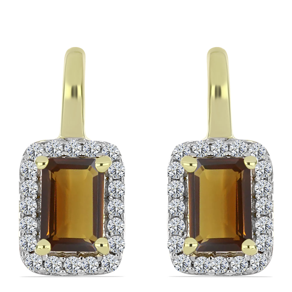 Goldplattierte Silberohrringe mit Cognac-Quarz und weißem Topas