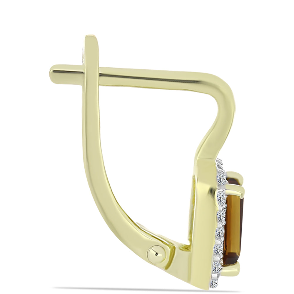 Goldplattierte Silberohrringe mit Cognac-Quarz und weißem Topas 2 