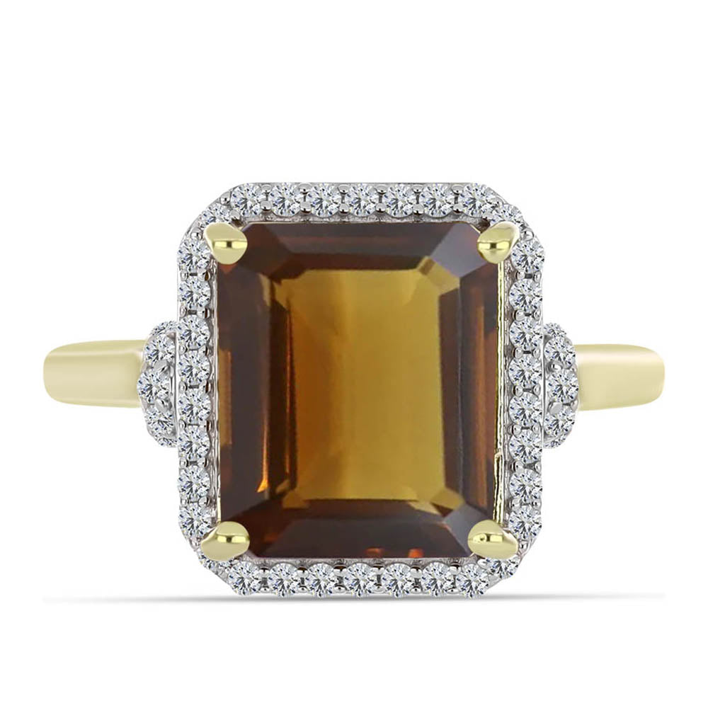 Goldplattierter Silberring mit Cognac-Quarz und weißem Topas 1 