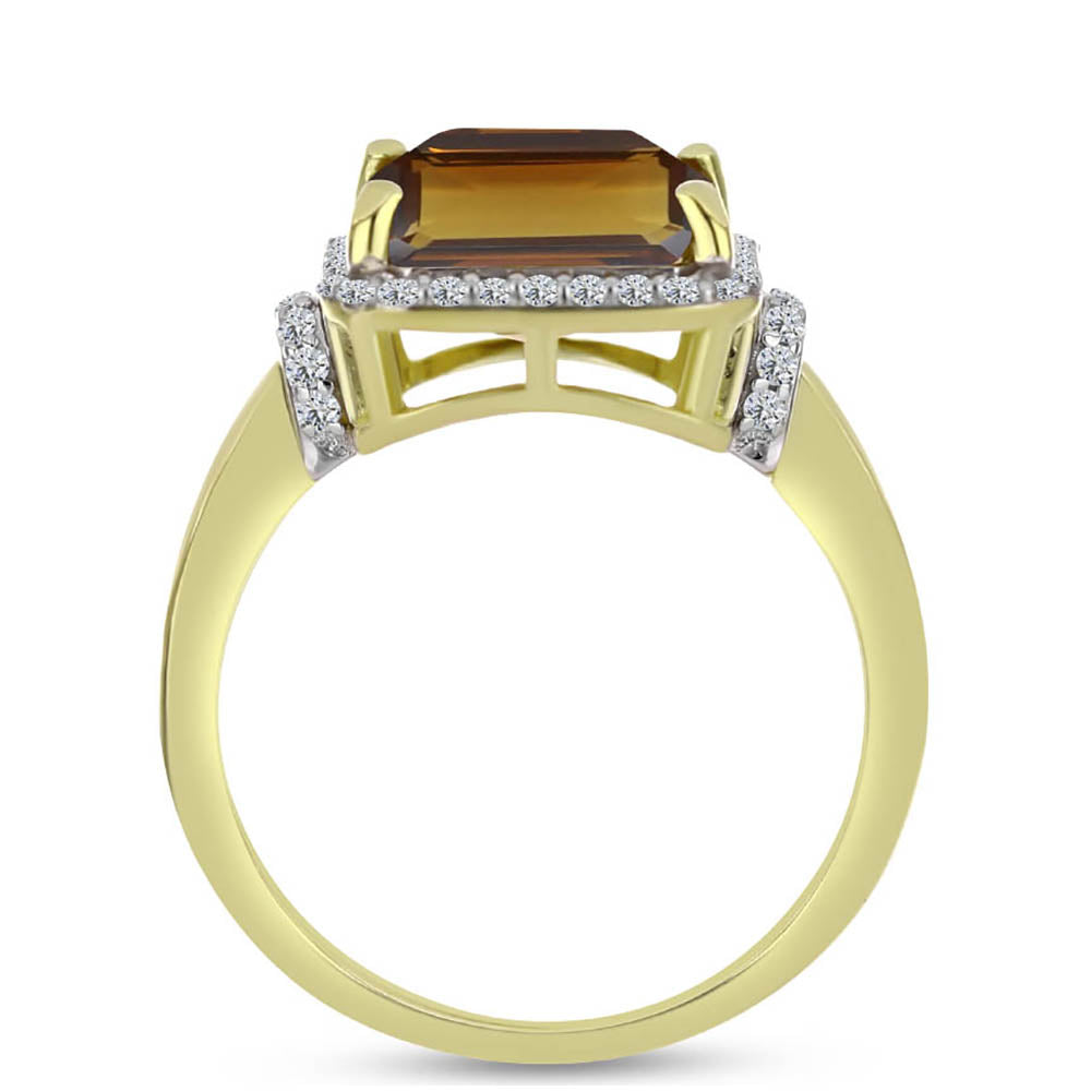 Goldplattierter Silberring mit Cognac-Quarz und weißem Topas