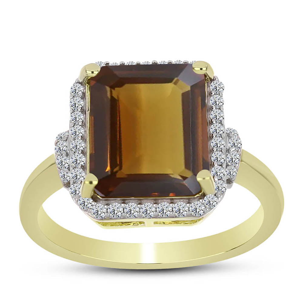 Goldplattierter Silberring mit Cognac-Quarz und weißem Topas