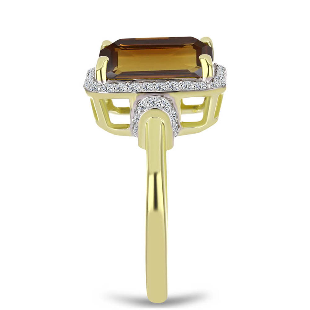 Goldplattierter Silberring mit Cognac-Quarz und weißem Topas