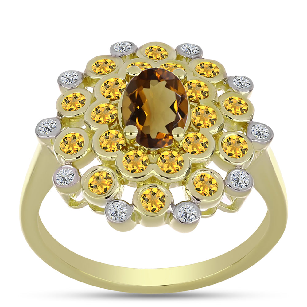 Goldplattierter Silberring mit Cognac-Quarz und weißem Topas 3 