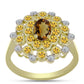 Goldplattierter Silberring mit Cognac-Quarz und weißem Topas