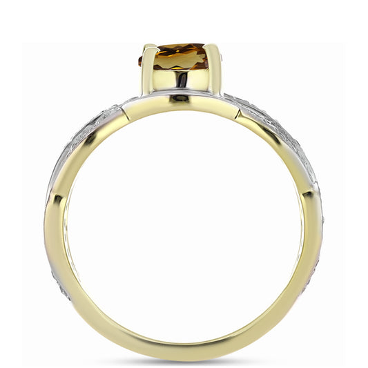 Goldplattierter Silberring mit Cognac-Quarz und weißem Topas