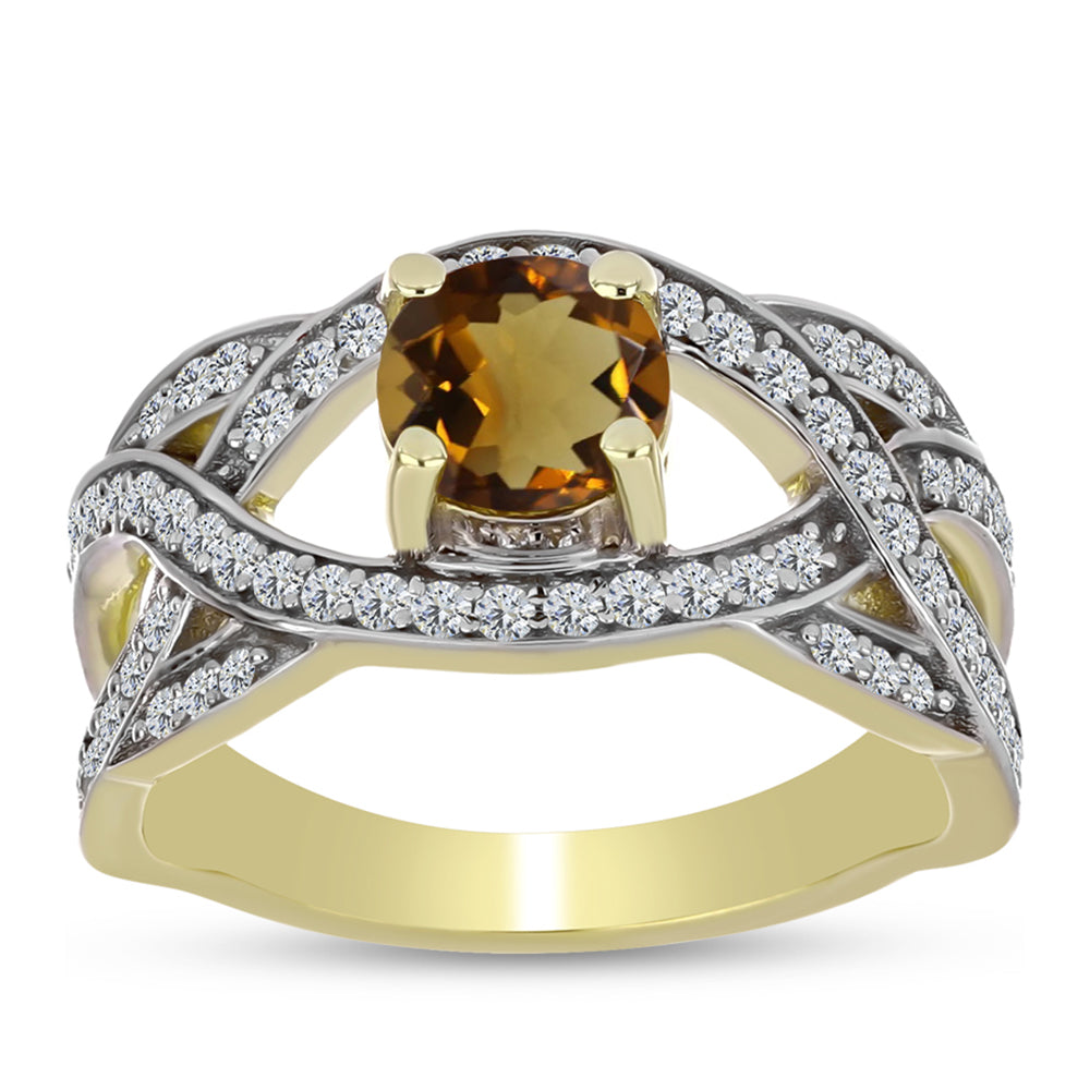 Goldplattierter Silberring mit Cognac-Quarz und weißem Topas 3 
