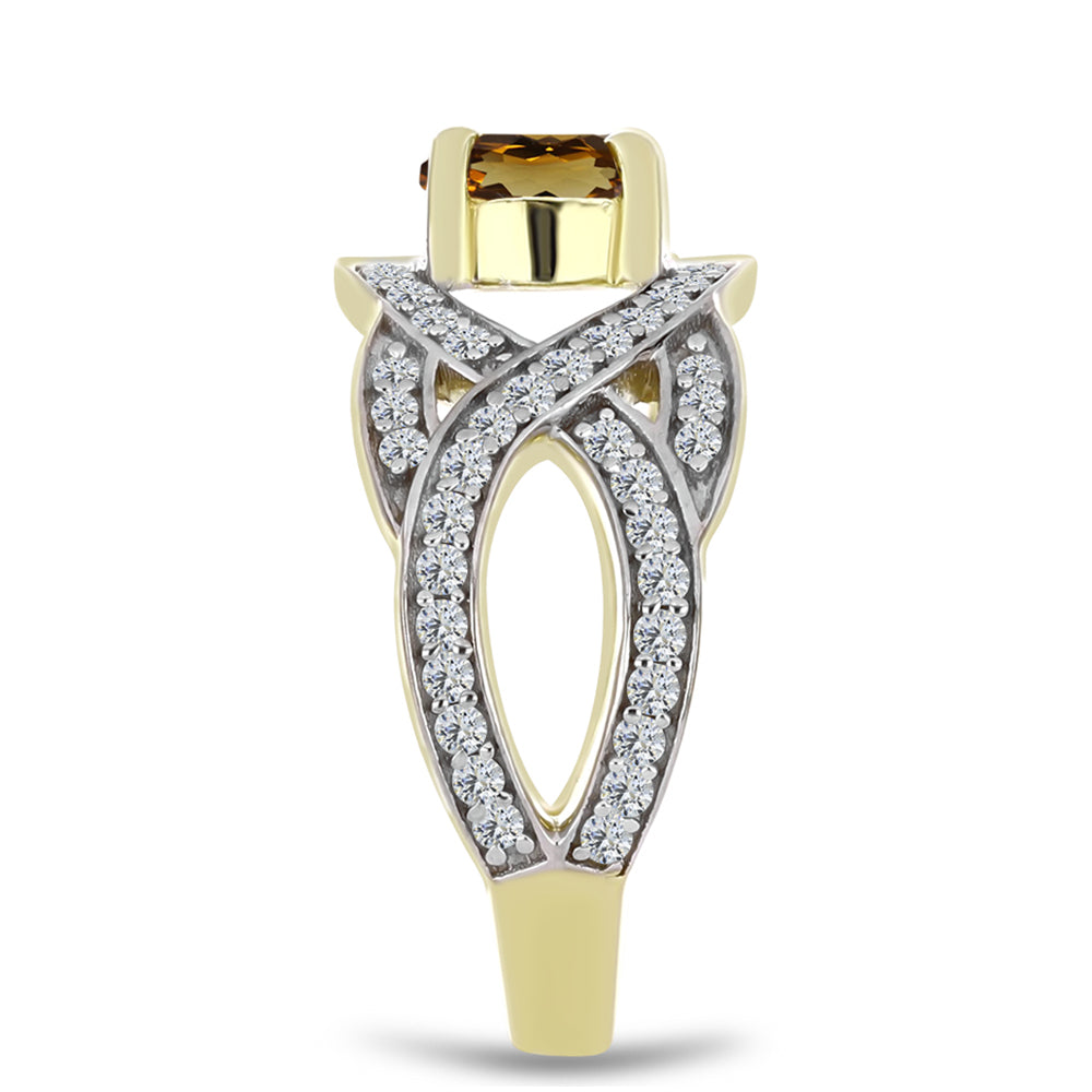 Goldplattierter Silberring mit Cognac-Quarz und weißem Topas