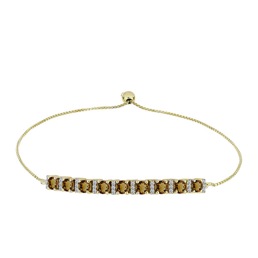 Goldplattiertes Silberarmband mit Cognac-Quarz und weißem Topas