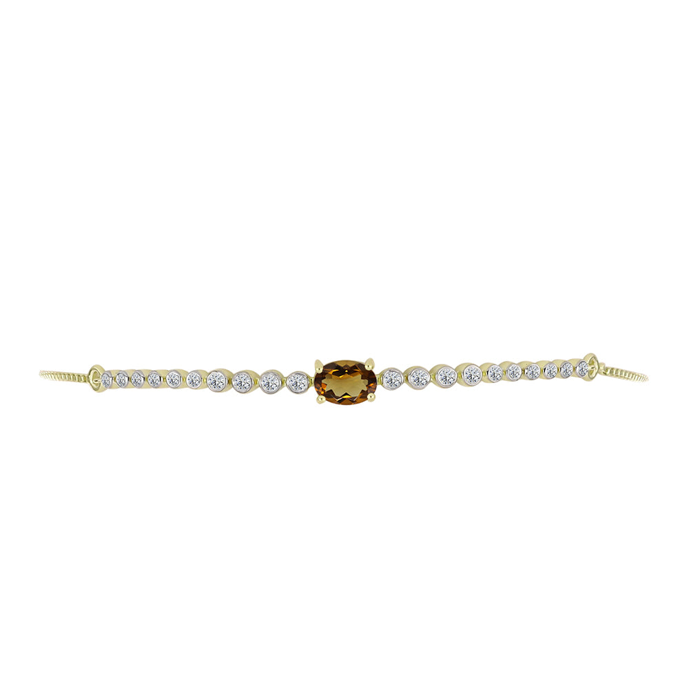 Goldplattiertes Silberarmband mit Cognac-Quarz und weißem Topas