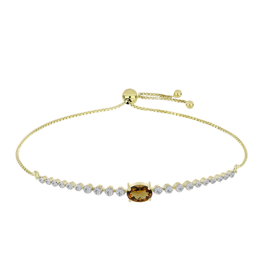 Goldplattiertes Silberarmband mit Cognac-Quarz und weißem Topas