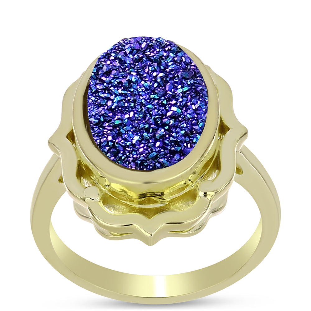 Goldplattierter Silberring mit lila Druse 3 