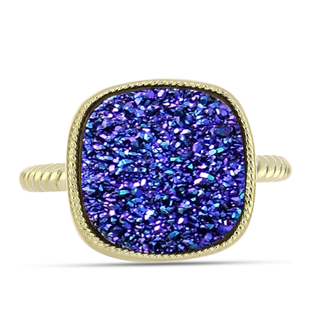 Goldplattierter Silberring mit lila Druse 1 