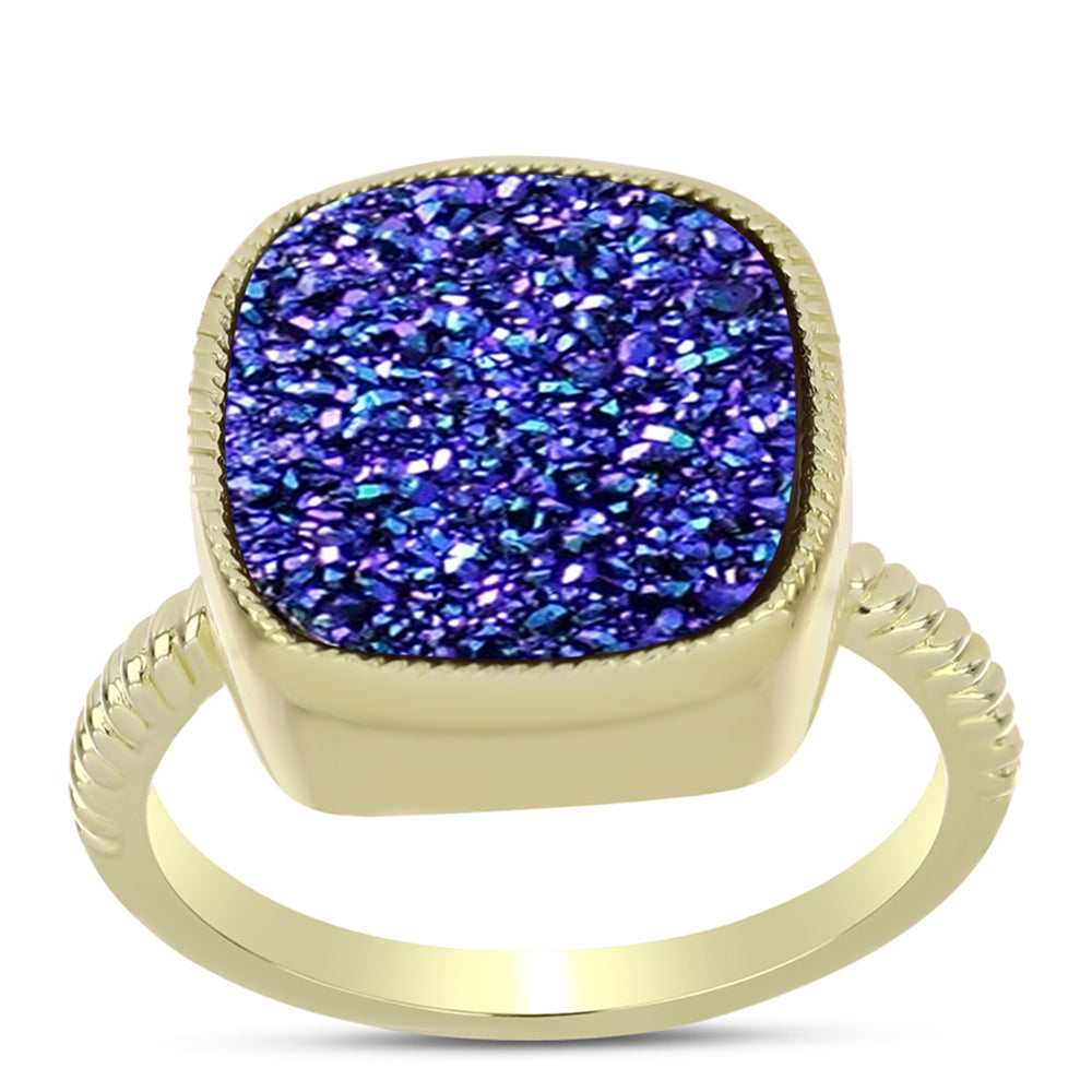 Goldplattierter Silberring mit lila Druse