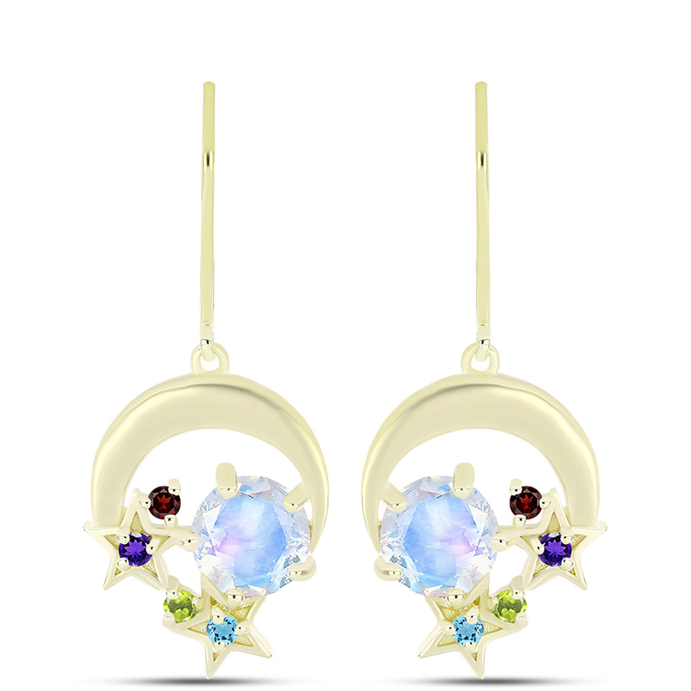 Goldplattierte Silberohrringe mit Regenbogenmondstein und marokkanischem Amethyst
