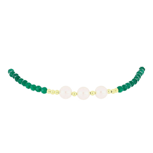Goldplattiertes Silberarmband mit grünem Achat und weißer Süßwasserperle