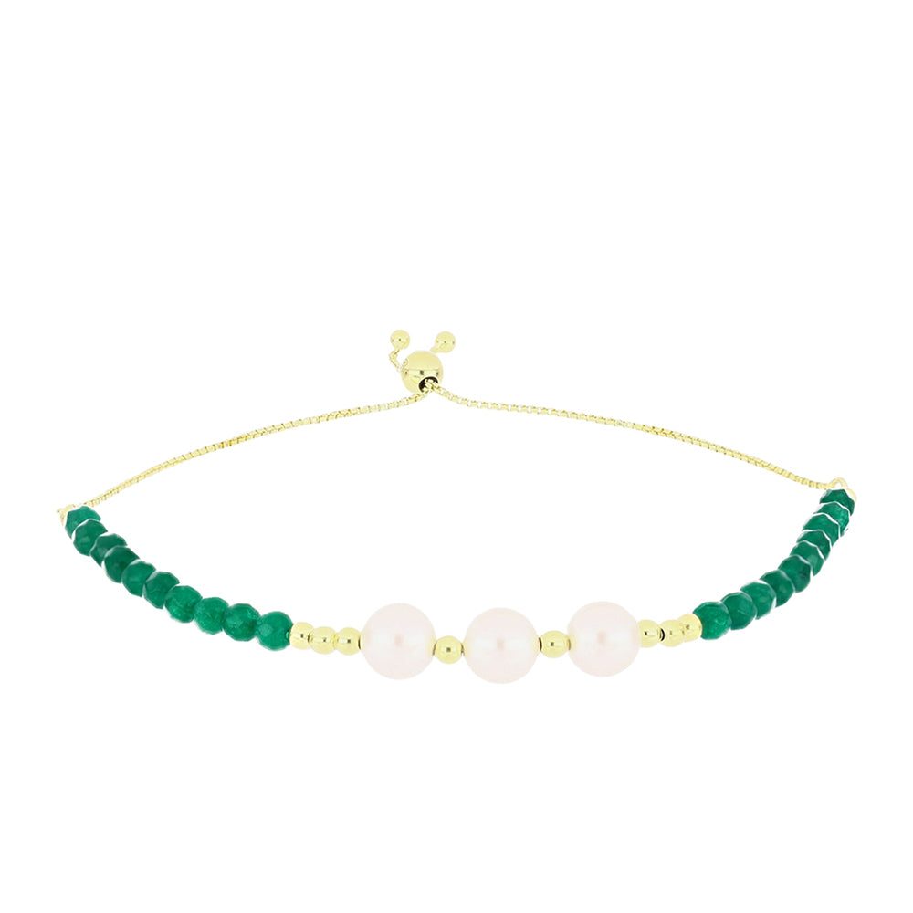 Goldplattiertes Silberarmband mit grünem Achat und weißer Süßwasserperle 1 