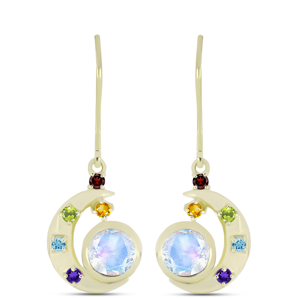 Goldplattierte Silberohrringe mit Regenbogenmondstein und marokkanischem Amethyst
