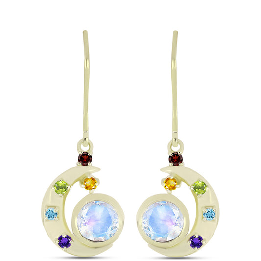 Goldplattierte Silberohrringe mit Regenbogenmondstein und marokkanischem Amethyst