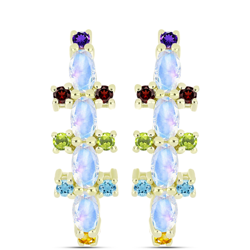Goldplattierte Silberohrringe mit Regenbogenmondstein und marokkanischem Amethyst 1 