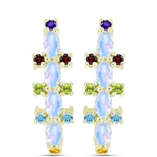 Goldplattierte Silberohrringe mit Regenbogenmondstein und marokkanischem Amethyst