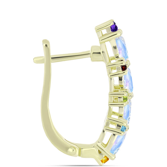 Goldplattierte Silberohrringe mit Regenbogenmondstein und marokkanischem Amethyst