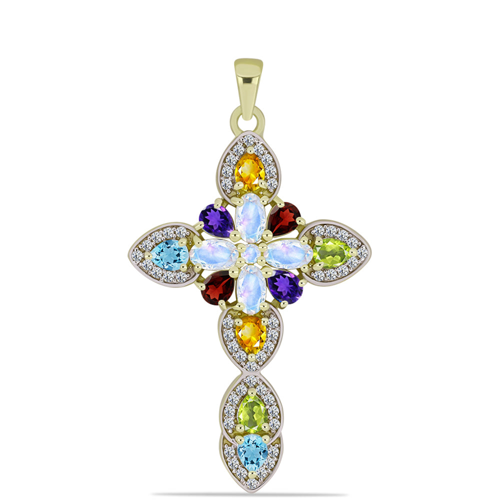 Goldplattierter Silberanhänger mit Regenbogenmondstein und marokkanischem Amethyst 1 