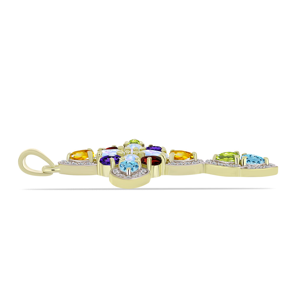 Goldplattierter Silberanhänger mit Regenbogenmondstein und marokkanischem Amethyst
