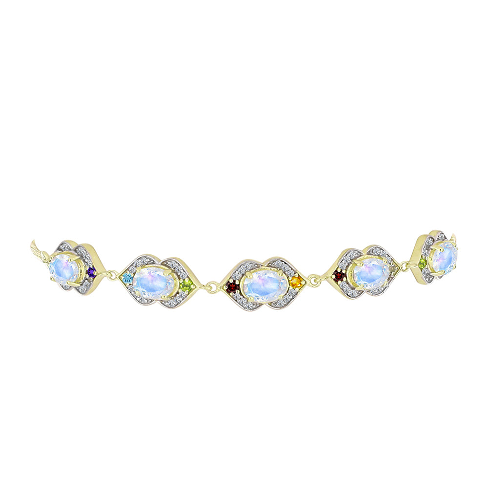 Goldplattiertes Silberarmband mit Regenbogenmondstein und marokkanischem Amethyst 2 