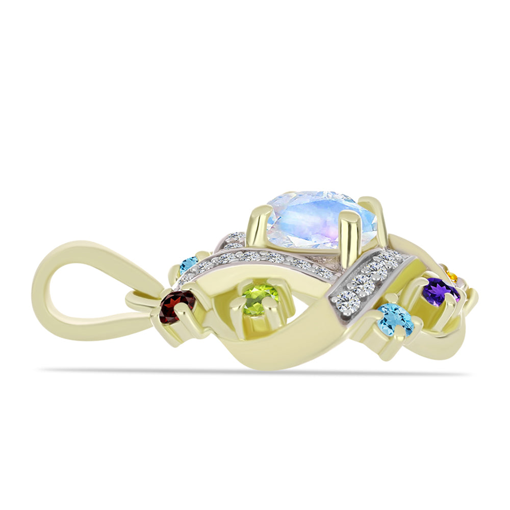 Goldplattierter Silberanhänger mit Regenbogenmondstein und marokkanischem Amethyst