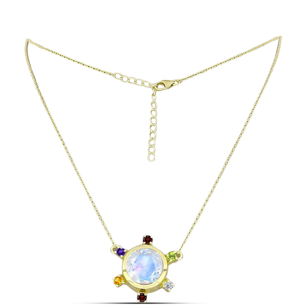Goldplattierte Silberhalskette mit Regenbogenmondstein und marokkanischem Amethyst 2 