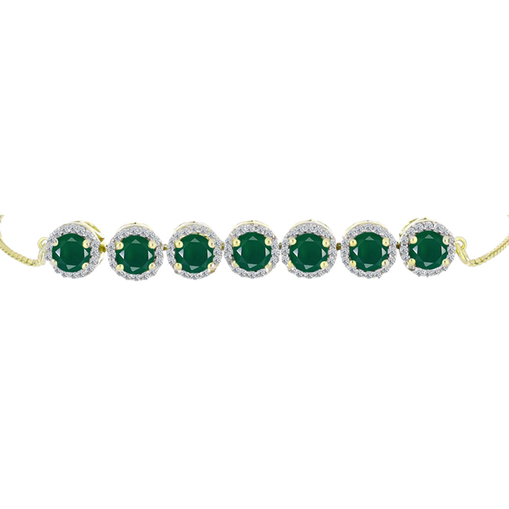 Goldplattiertes Silberarmband mit grünem Achat und weißem Topas