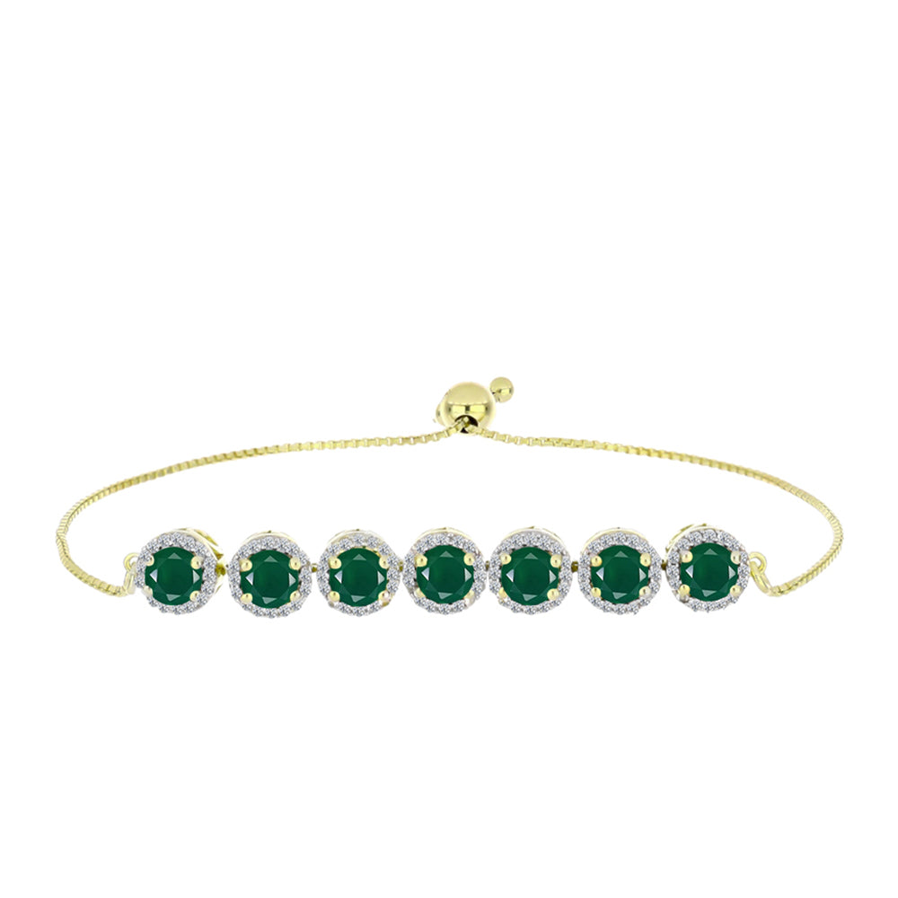 Goldplattiertes Silberarmband mit grünem Achat und weißem Topas