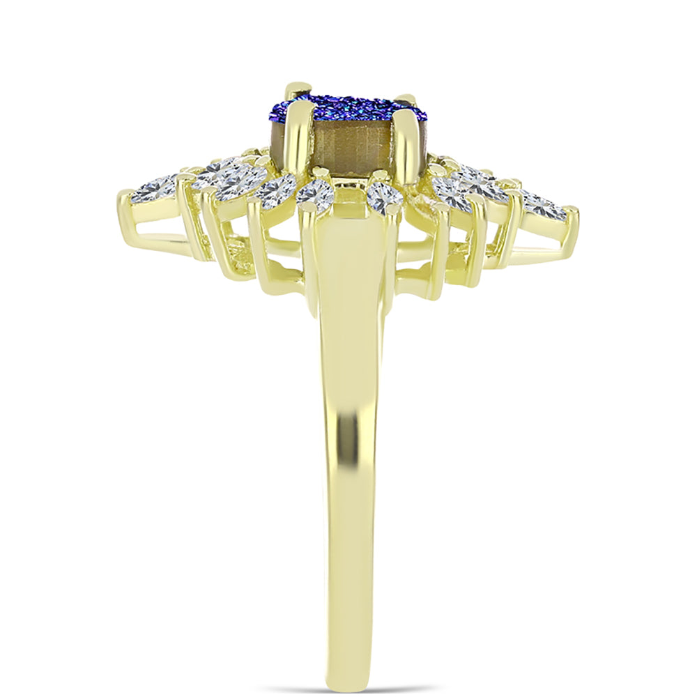 Goldplattierter Silberring mit lila Druse und weißem Zirkon