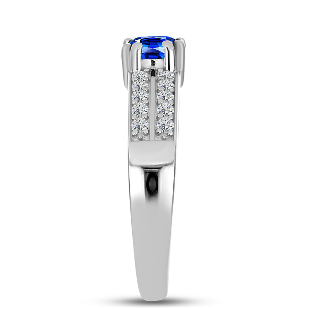 Silberring mit australischem blauem Saphir und weißem Topas