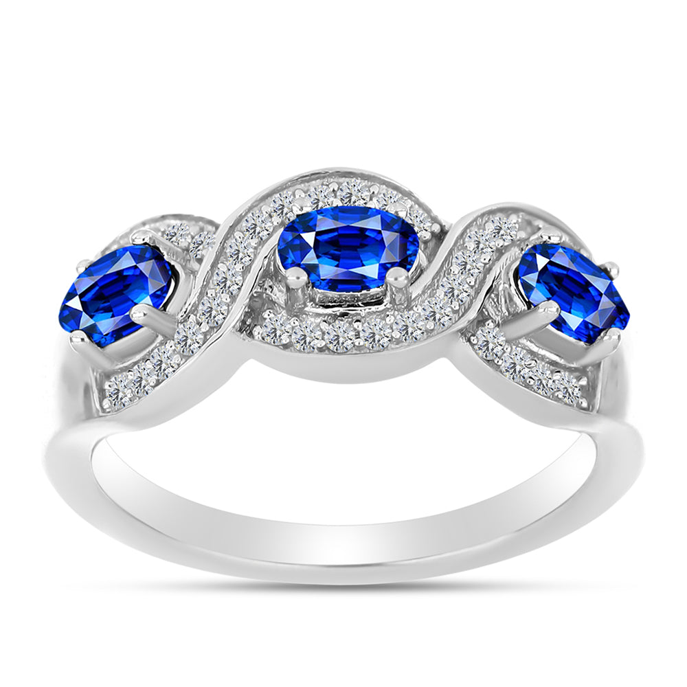 Silberring mit australischem blauem Saphir und weißem Topas 3 