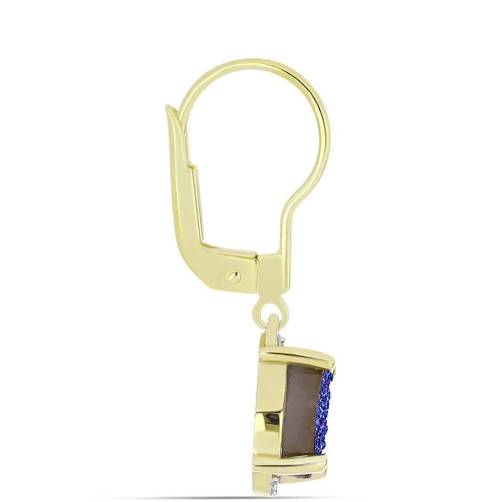Goldplattierte Silberohrringe mit lila Druse und weißem Topas