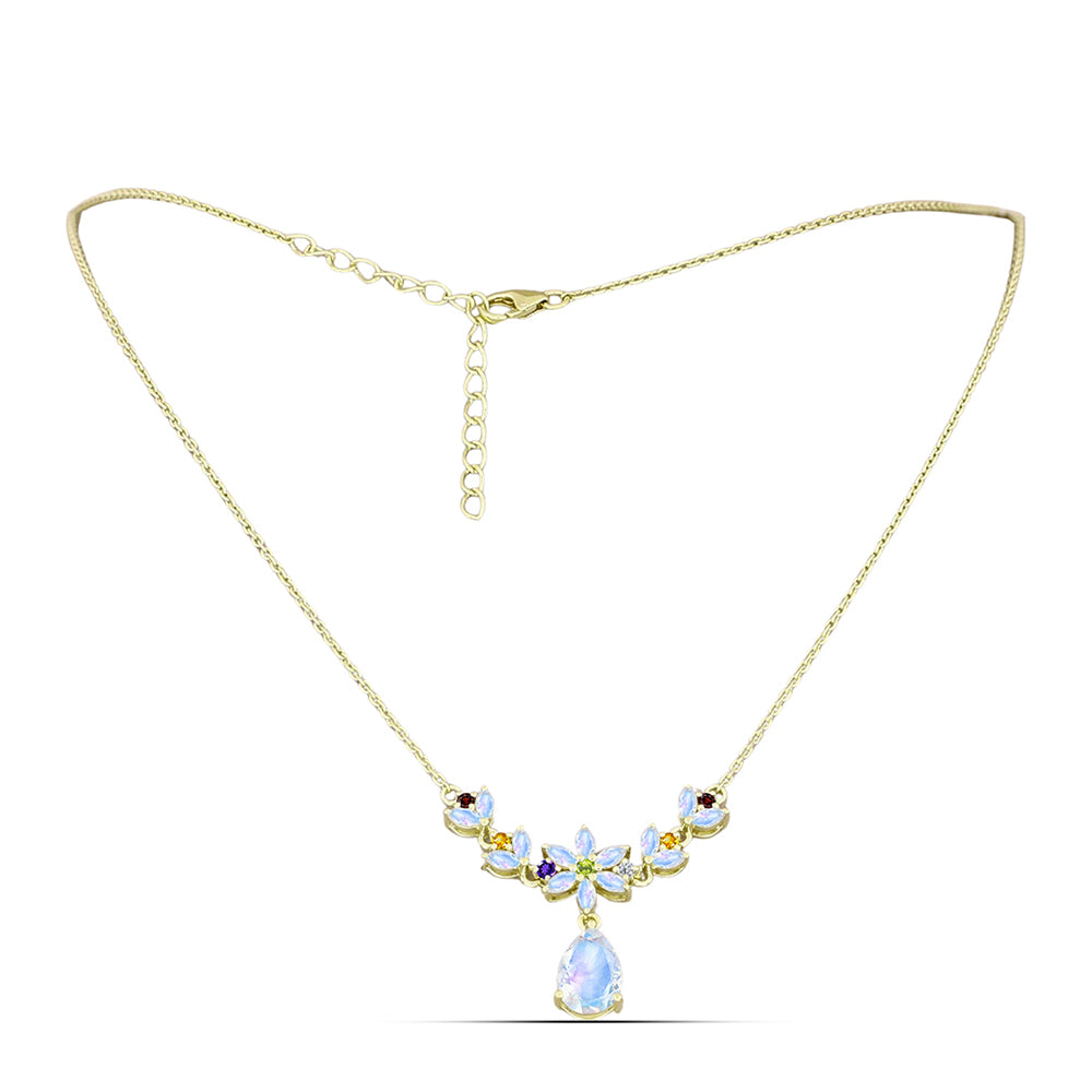 Goldplattierte Silberhalskette mit Regenbogenmondstein 2 