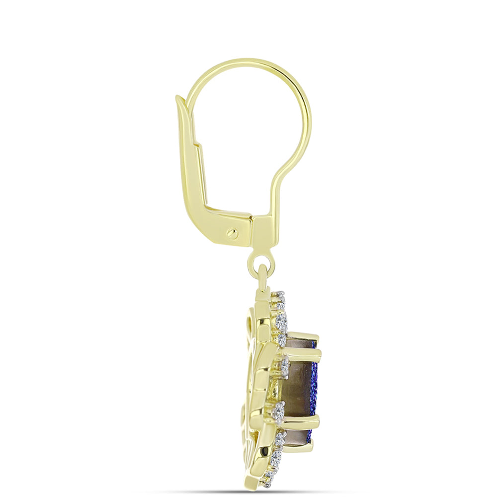 Goldplattierte Silberohrringe mit lila Druse und weißem Topas