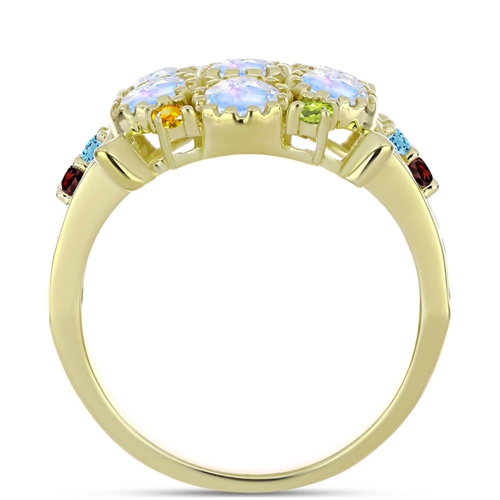 Goldplattierter Silberring mit Regenbogenmondstein und marokkanischem Amethyst 6 