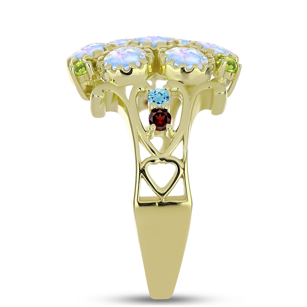Goldplattierter Silberring mit Regenbogenmondstein und marokkanischem Amethyst