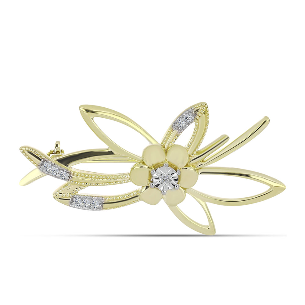 Goldplattierte Silberbrosche mit weißem Diamant und weißem Topas