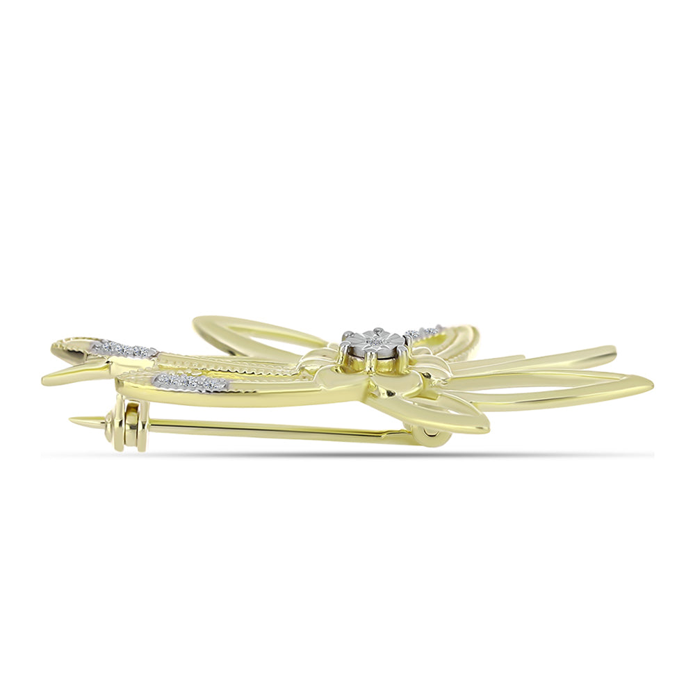 Goldplattierte Silberbrosche mit weißem Diamant und weißem Topas