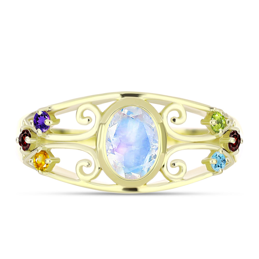Goldplattierter Silberring mit Regenbogenmondstein und marokkanischem Amethyst 1 