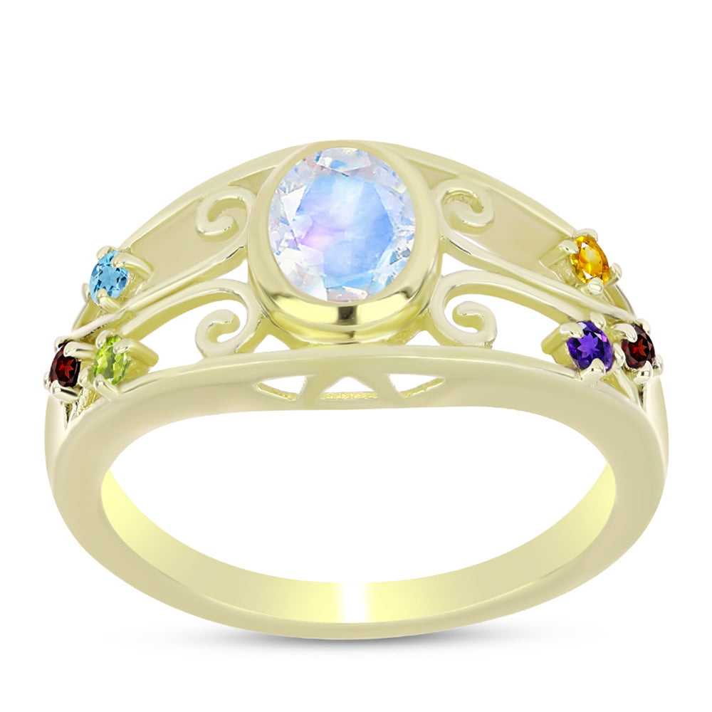 Goldplattierter Silberring mit Regenbogenmondstein und marokkanischem Amethyst 3 