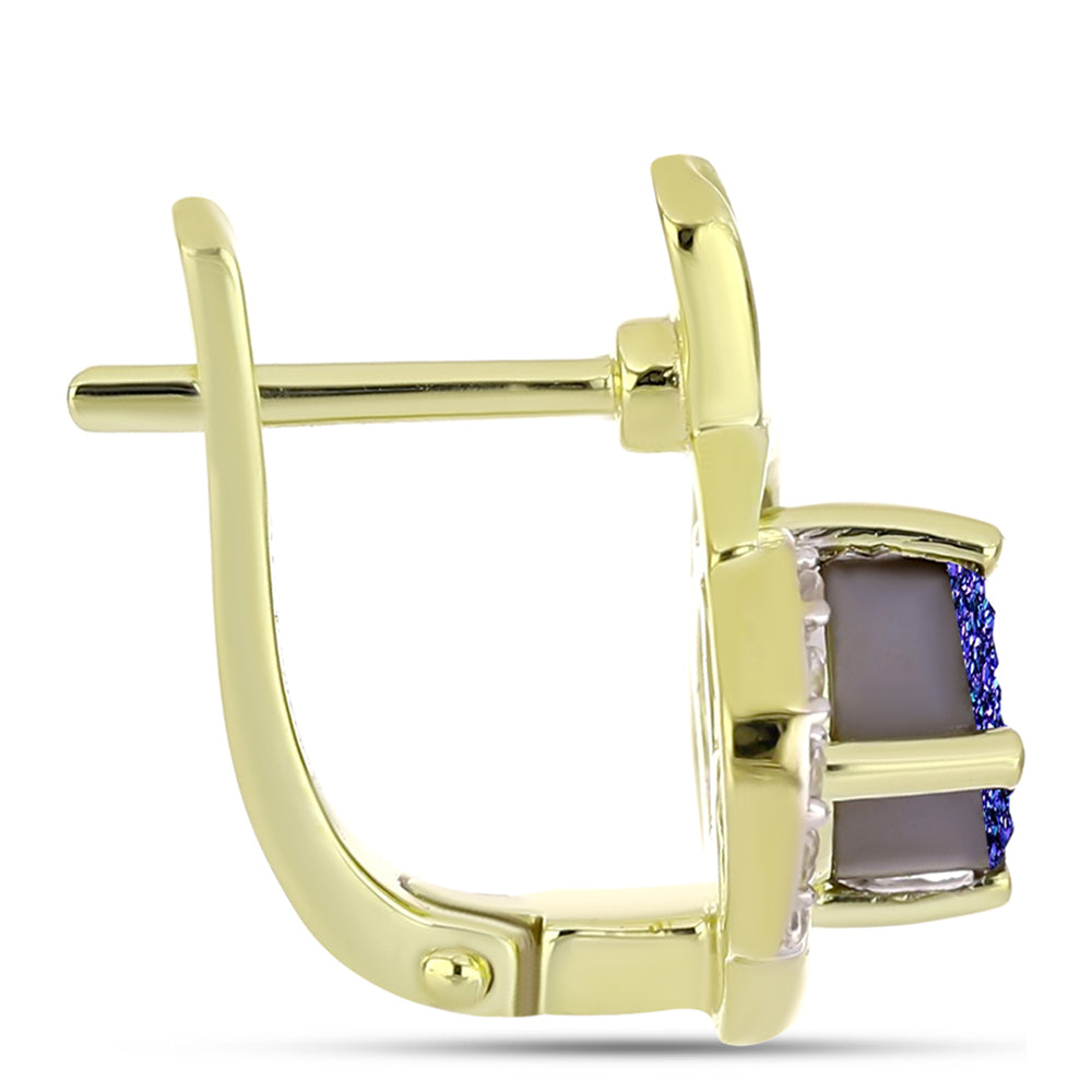 Goldplattierte Silberohrringe mit lila Druse und weißem Topas 2 