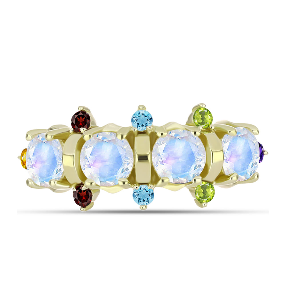 Goldplattierter Silberring mit Regenbogenmondstein und marokkanischem Amethyst 5 