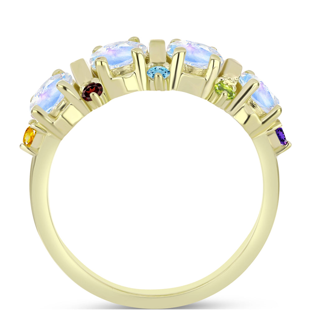 Goldplattierter Silberring mit Regenbogenmondstein und marokkanischem Amethyst
